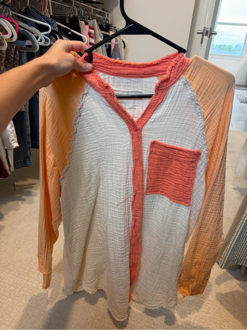 Aerie Gauzy Coverup Shirt Pool To Party Creamsicle Pastel